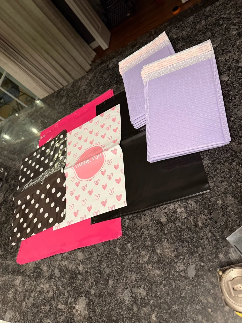 Bundle of 35 PolyMailers Assorted Sizes & Colors Hearts Dots Pink Black Purple